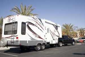 Ford F-450 Lariat Super Duty and the Fleetwood Terry 295TSRL Trailer - In a Parking Lot